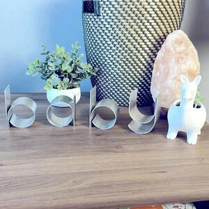 Metal “BABY” decor letters for nursery & llama succulent planter